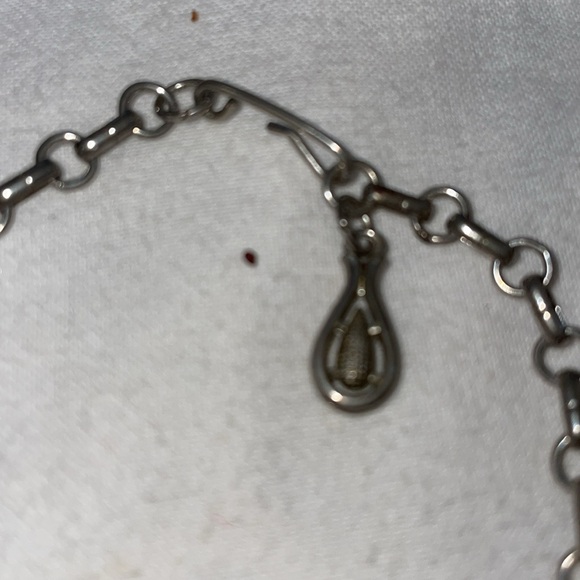 Vintage silver link chain drop ornate cut crystal blue rhinestone bib brac - Picture 2 of 3